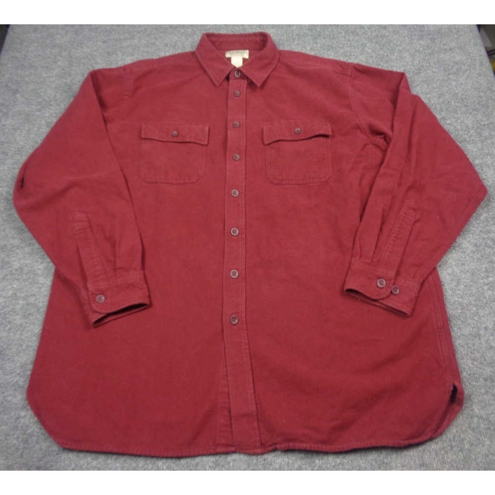 VINTAGE LL Bean Shirt Men XL Tall Red Chamois Cloth Heavy Flannel USA 90s